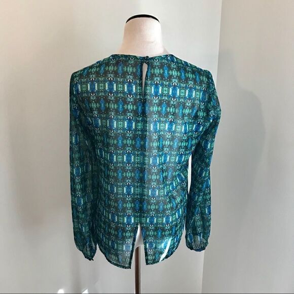 NEW! Vince Camuto Blue Sheer Long Sleeve Top Sz S - Picture 2 of 8